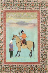 Ms E-14 Shah Abbas (1571-1629) på en häst som håller i en falk, ca 1620